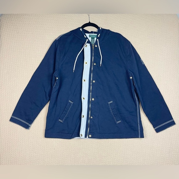 Lauren Jeans Co. Ralph Lauren Navy Full Zip Button RL67 Hoodie Sweatshirt  Sz 2X - Picture 1 of 10